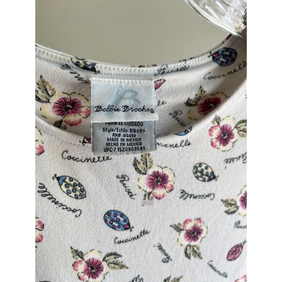 Vintage 90s Y2K Cottagecore Garden Print Midi Dress Small Ladybug Floral Stretch - Picture 10 of 16